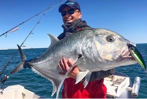 Contender 25 Tournament with giant trevally. Offshore sport fishing in Western Australia.