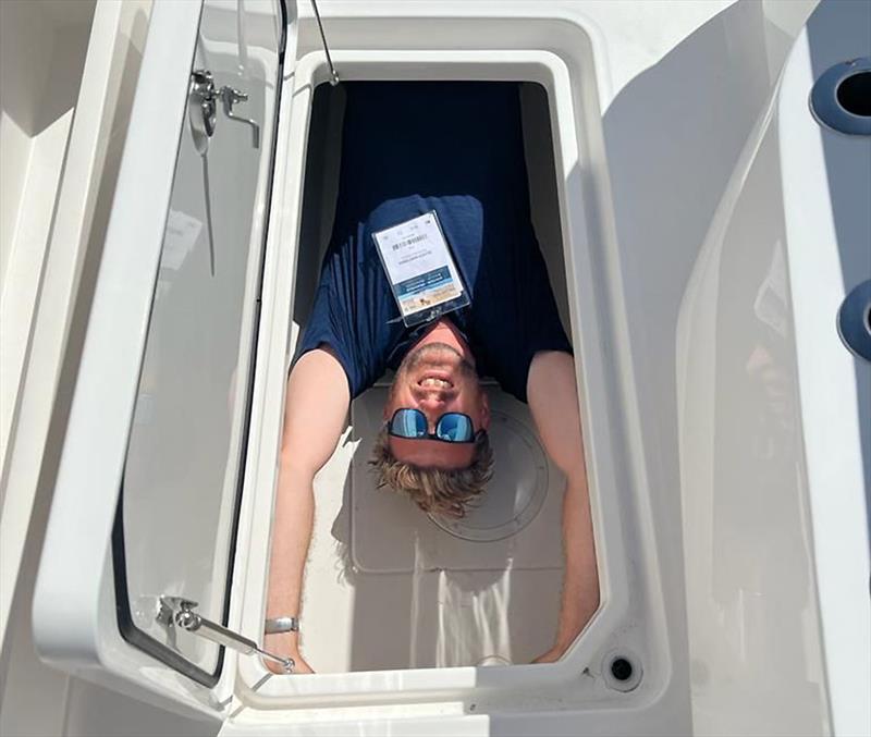 This is Invincible's Oliver Huntsman in one of the fish wells aboard the Invincible 37 powercat - N.B. Oliver is six foot five in the old language - just shy of 2m!